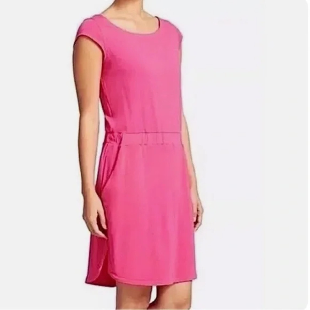 Athleta Redondo Dress Pink Cap Sleeves Elastic Waist Silk Lyocell, Small (A1)